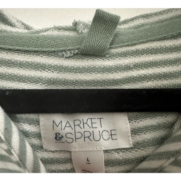 Market & Spruce Milania French Terry Pocket Striped Pullover Hooded Top Large - Picture 2 of 4
